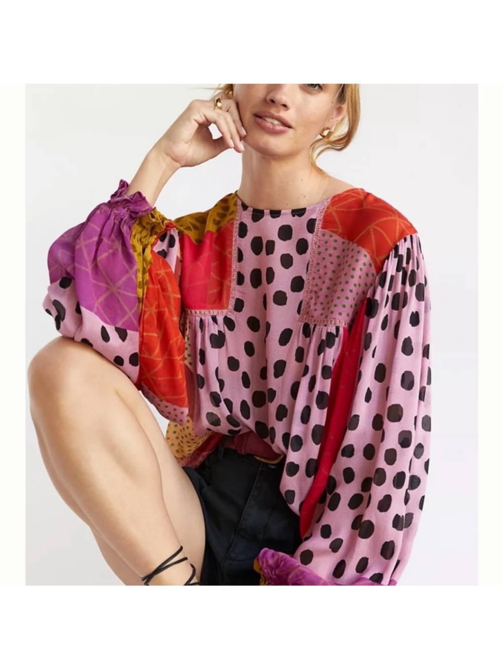 Anthropologie BL-NK London Miranda Mixed Print Peasant Blouse